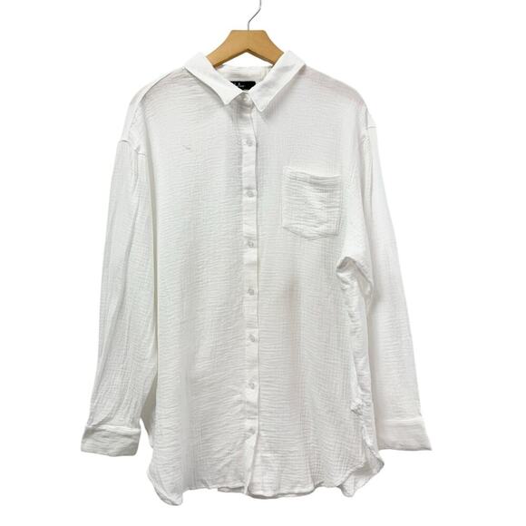 Lulus Easy To See White Cotton Oversized Button-Up Top size Large - Picture 2 of 7